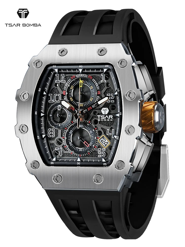 TSAR BOMBA Watch for Men Luxury Brand Tonneau Design Waterproof Clock Stainless Steel Wristwatch Fashion Rectangle Mens Watch - Joanie B 25