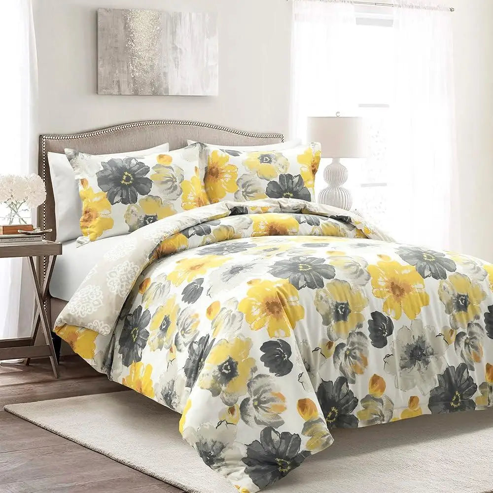 Reversible Cotton Duvet Cover Set Floral Pattern Full Queen 3 Piece Bedding Set Stylish Comfortable Home Decor