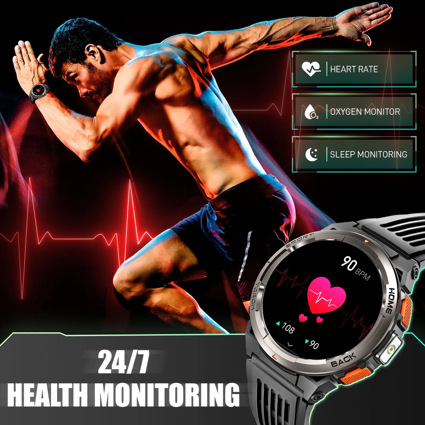 EIGIIS 1.45 Inch Smart Watch KE5 Waterproof Sports Watch with Compass Altimeter LED Flashlight - Joanie B 25