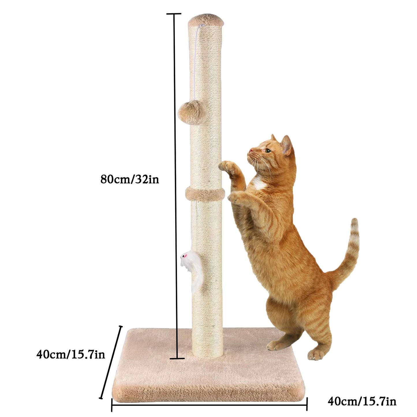 32 Inch Tall Cat Scratching Post for Indoor Cats with Two Hanging Balls and Sisal Rope - Joanie B 25