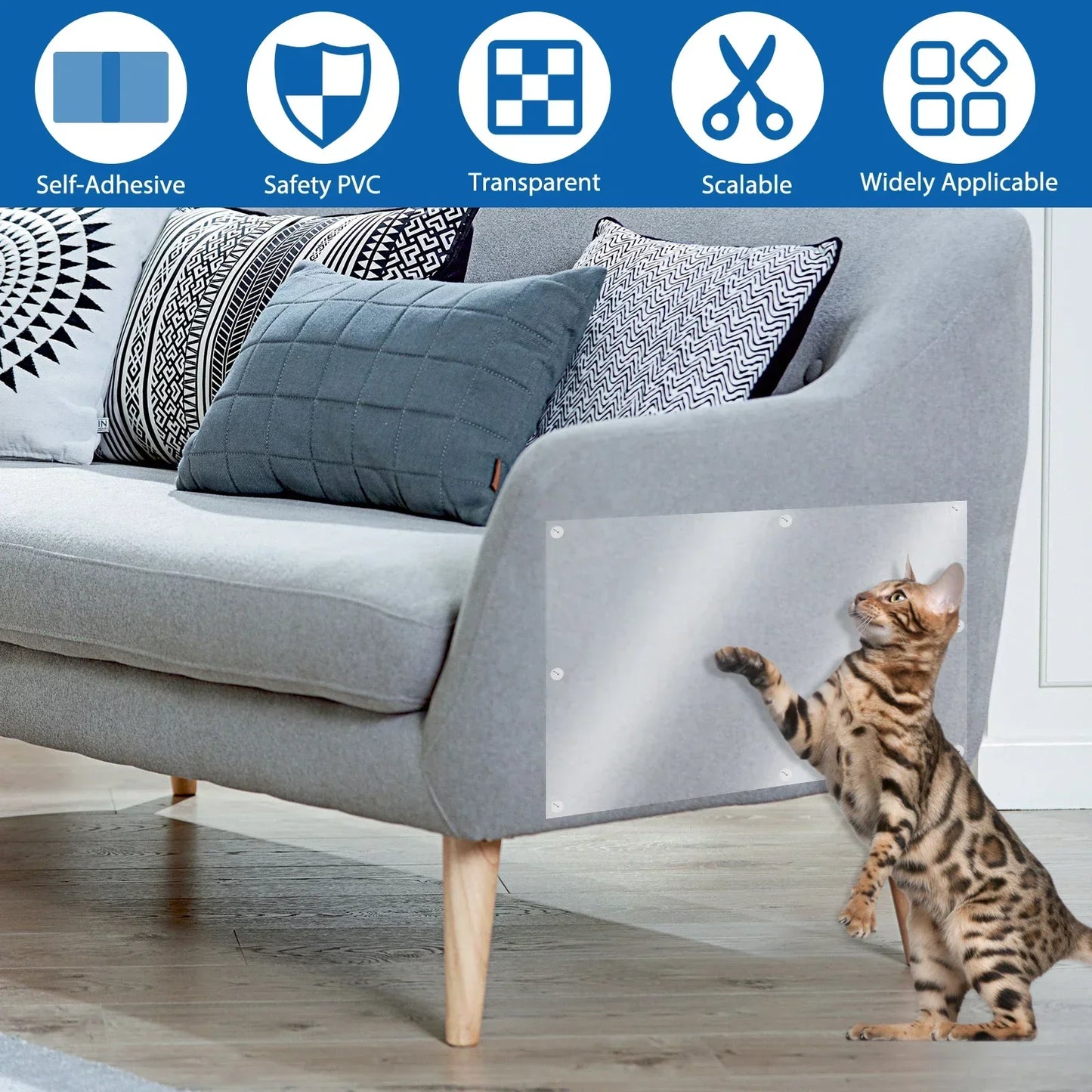45x500cm Transparent PVC Cat Anti Scratch Tape Self-Adhesive Furniture Protector with 60 Nails and Accessories - Joanie B 25