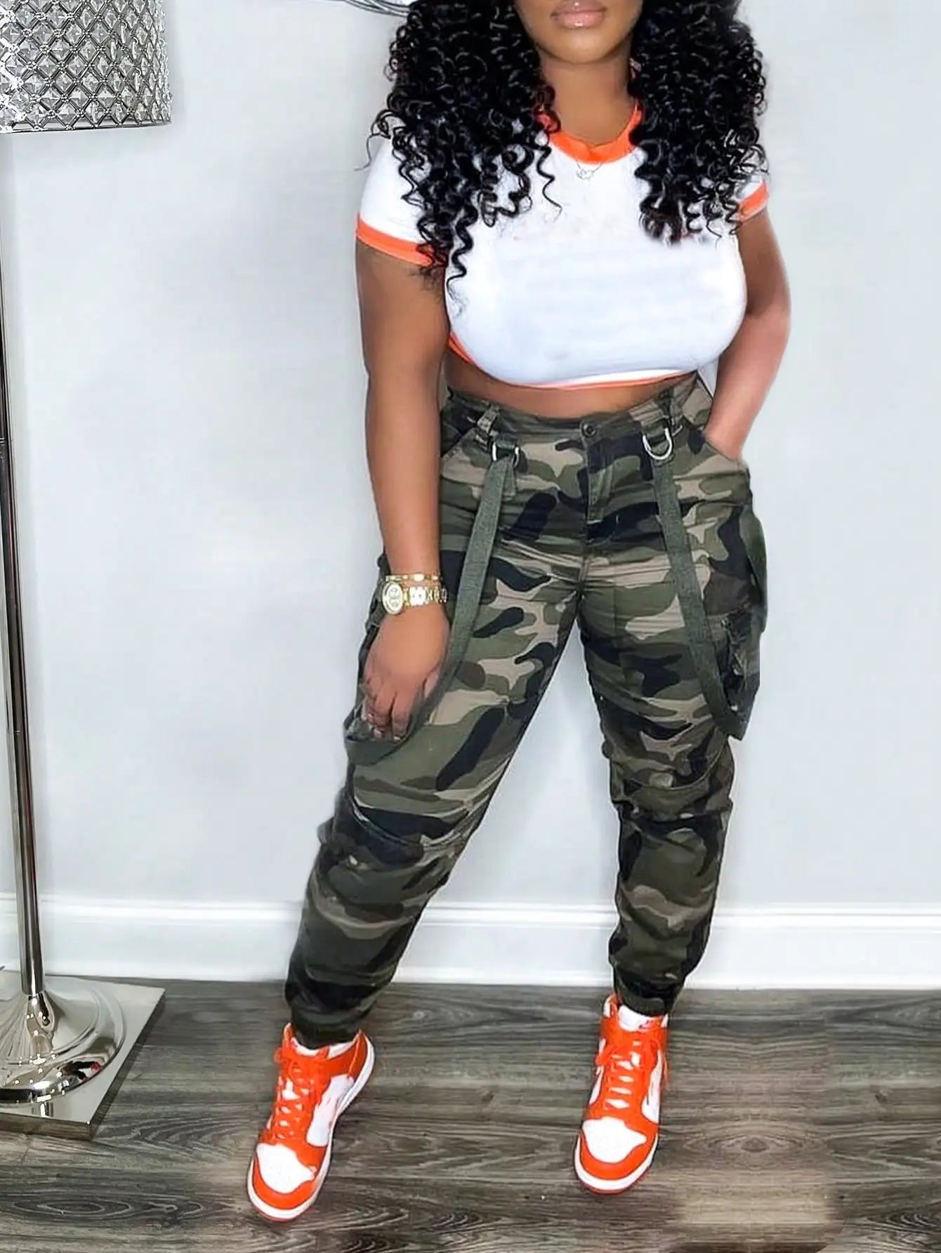 Womens Y2K Camo Cargo Pants High Waisted Army Fatigue