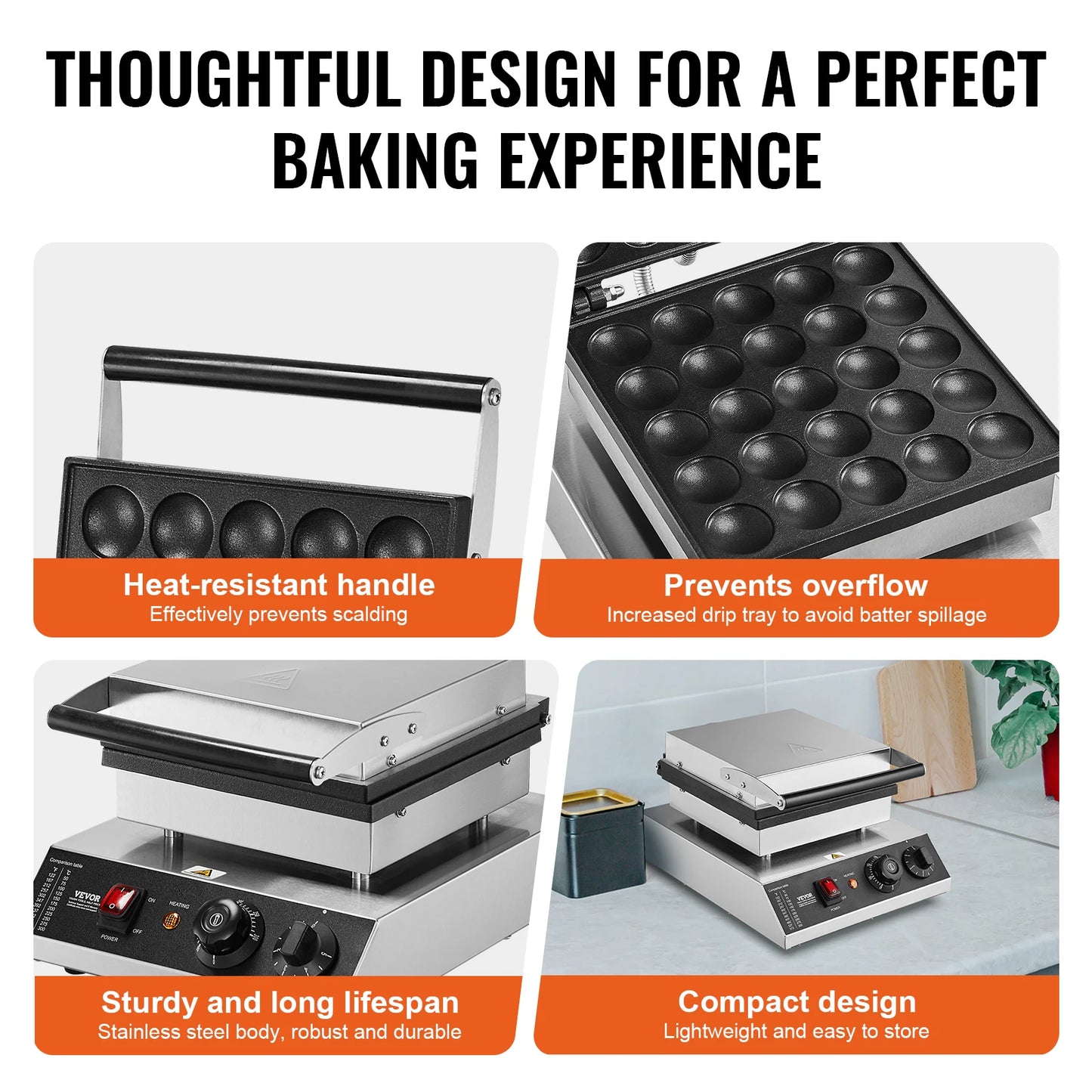 Vevor 25pcs Electric Waffle Maker Mini Dutch Pancake Dorayaki Machine Kitchen Home Appliance Snack Gaufriers - Joanie B 25