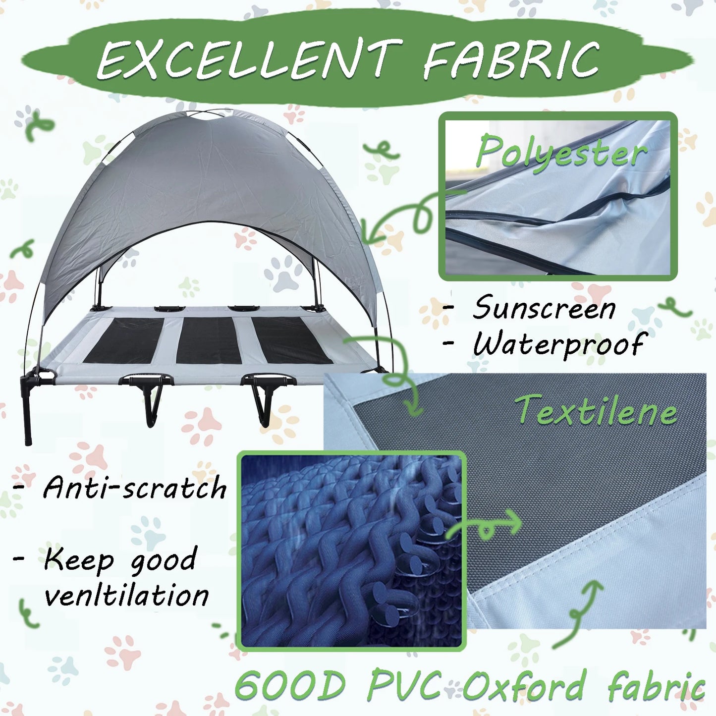 Elevated Dog Bed With Canopy Portable Anti Slip Oxford