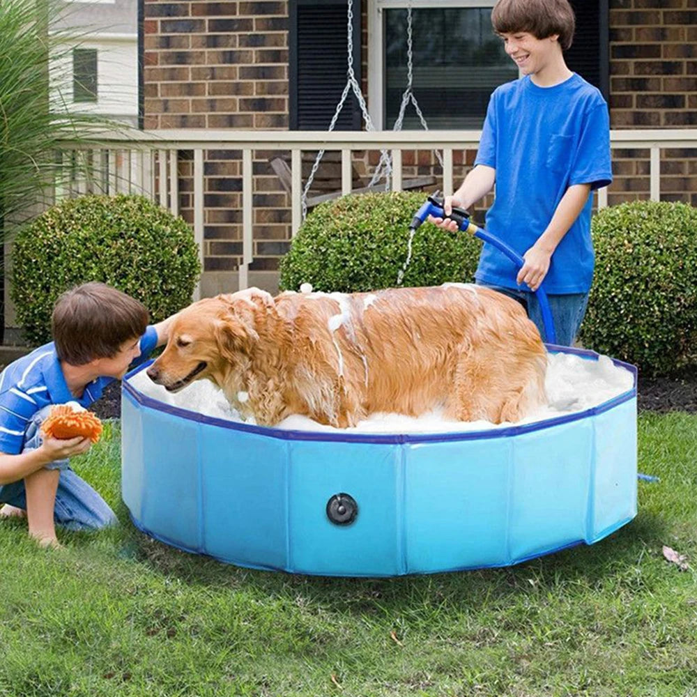 Portable Large Dog Swimming Pool with Cover Foldable Plastic Bath Tub Scratch-Resistant Pet Pool for Dogs and Pets - Joanie B 25