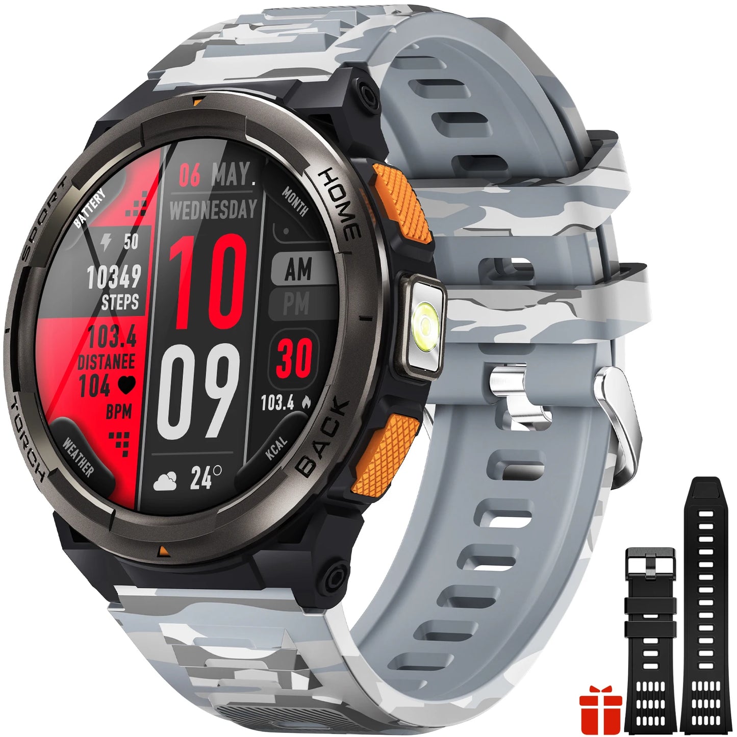 EIGIIS 1.45 Inch Smart Watch KE5 Waterproof Sports Watch with Compass Altimeter LED Flashlight - Joanie B 25