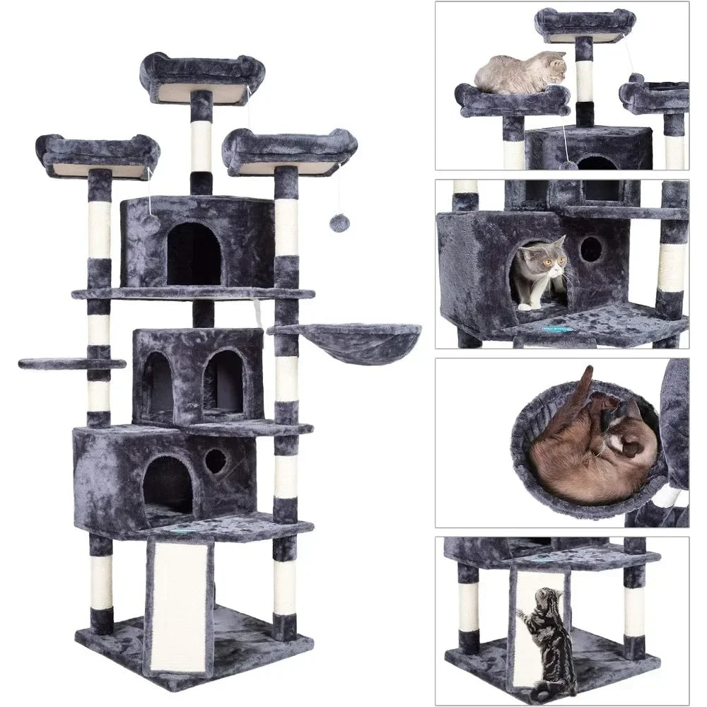 Cat Tree 73.4 Inch Cat Tower With 3 Caves Toys for Cats XL Size with 3 Cozy Perches and Scratcher - Joanie B 25