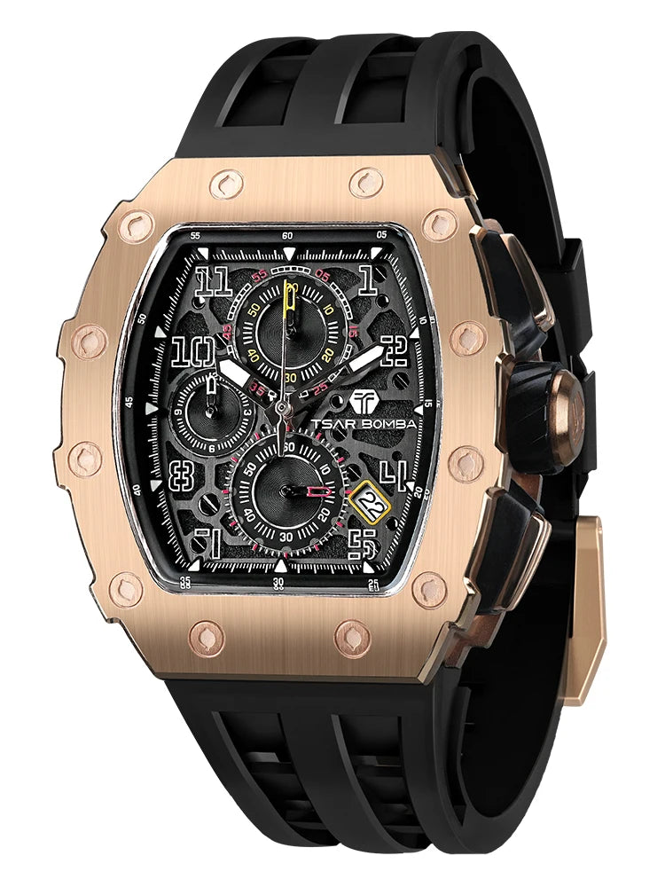 TSAR BOMBA Watch for Men Luxury Brand Tonneau Design Waterproof Clock Stainless Steel Wristwatch Fashion Rectangle Mens Watch - Joanie B 25