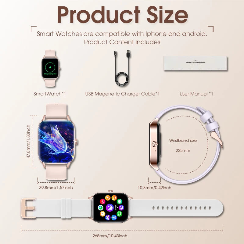 Smart Watch for Women Stylish Fitness Tracker with Heart Rate Monitor Message Notifications Multi Sport Mode and Music Playback - Joanie B 25