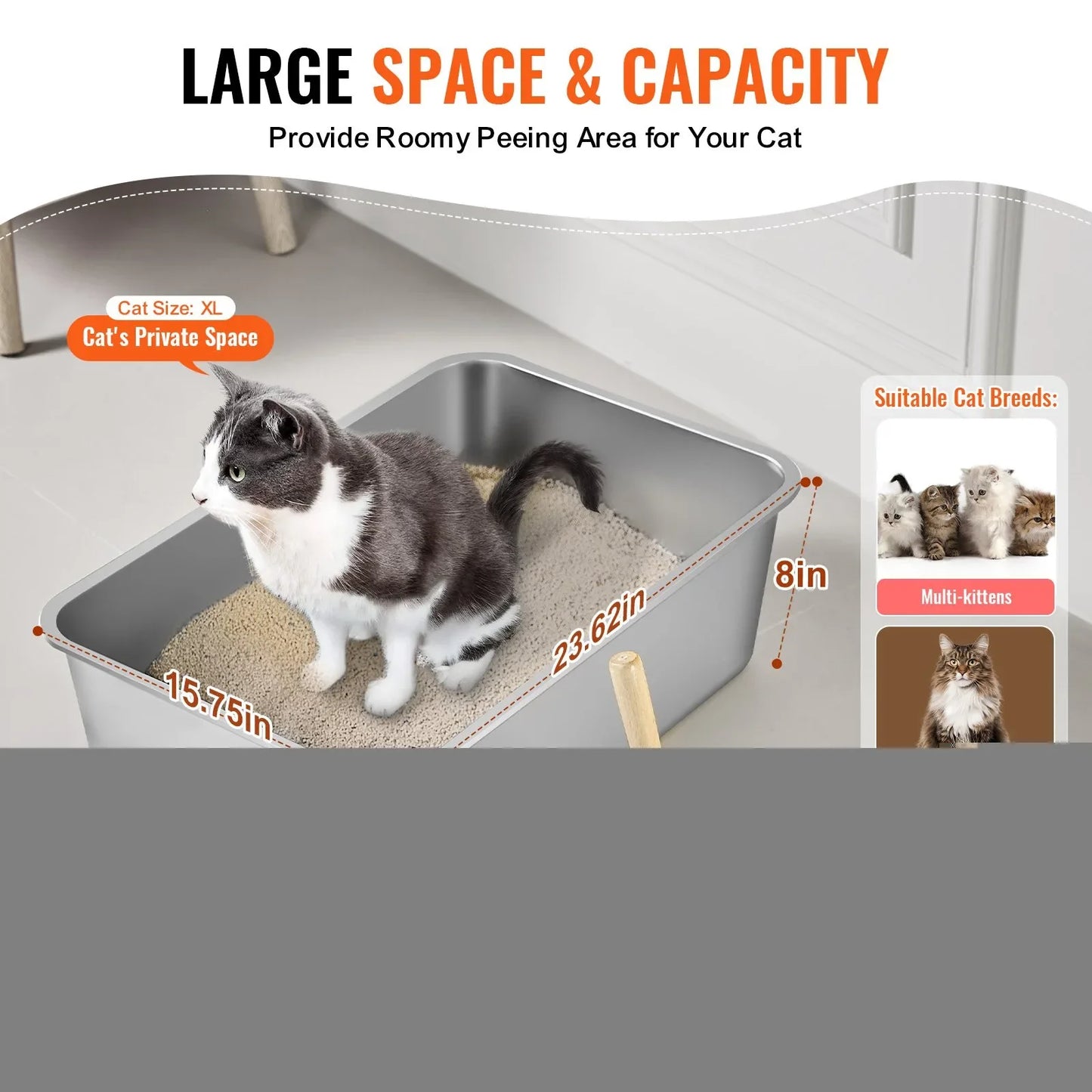8 Inch Deep Cat Litter Box Odor-Free with Filtering Foot Board Large Capacity Easy to Clean and Maintain - Joanie B 25