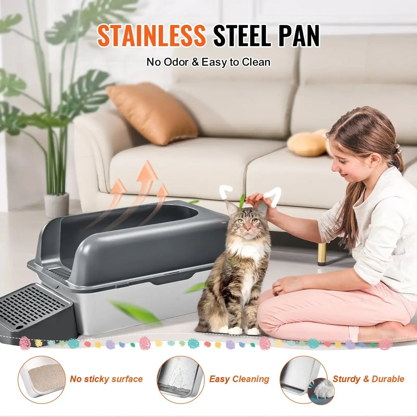 6 Inch Deep Cat Litter Box Odor Free with Filtering Foot Board Large Capacity Easy to Clean - Joanie B 25