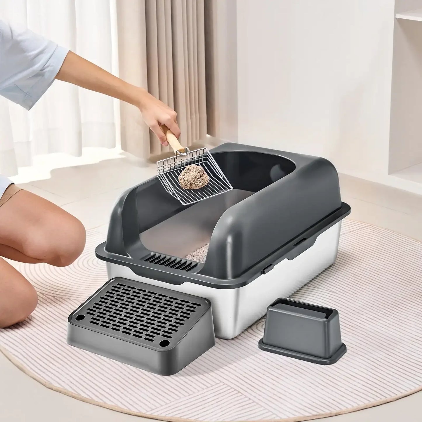6 Inch Deep Cat Litter Box with Odor Control and Filtering Foot Board - Joanie B 25