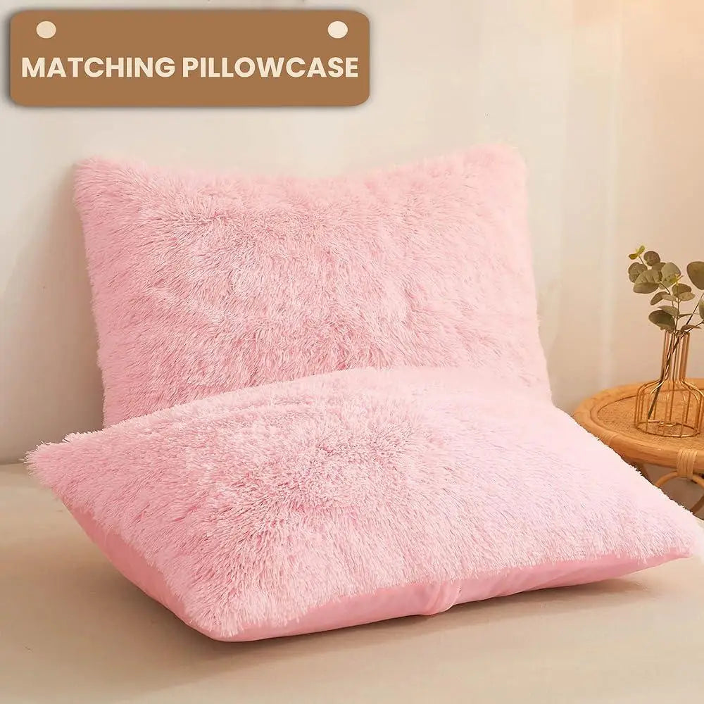 Luxury Shaggy Faux Fur Duvet Cover Set Soft Fluffy Comforter Cover 3 Piece Bedding Set Hidden Zipper Cozy Plush Touch
