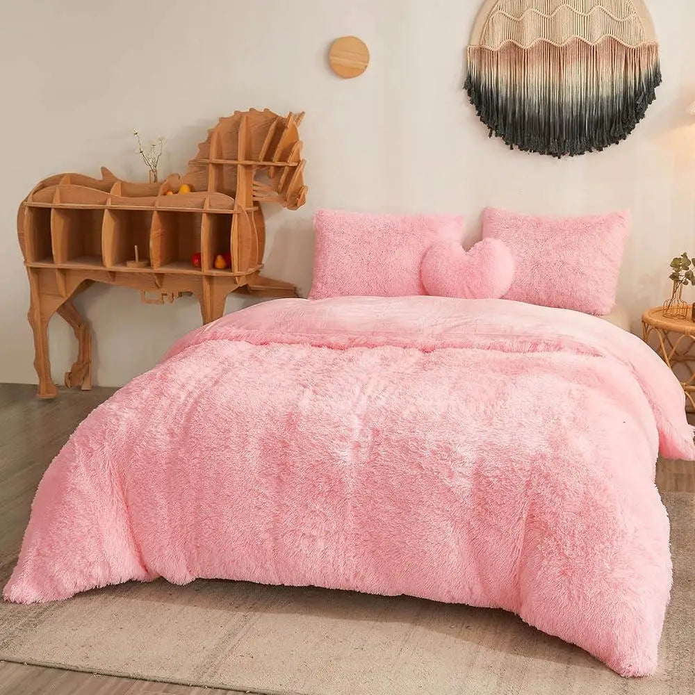Luxury Shaggy Faux Fur Duvet Cover Set Soft Fluffy Comforter Cover 3 Piece Bedding Set Hidden Zipper Cozy Plush Touch