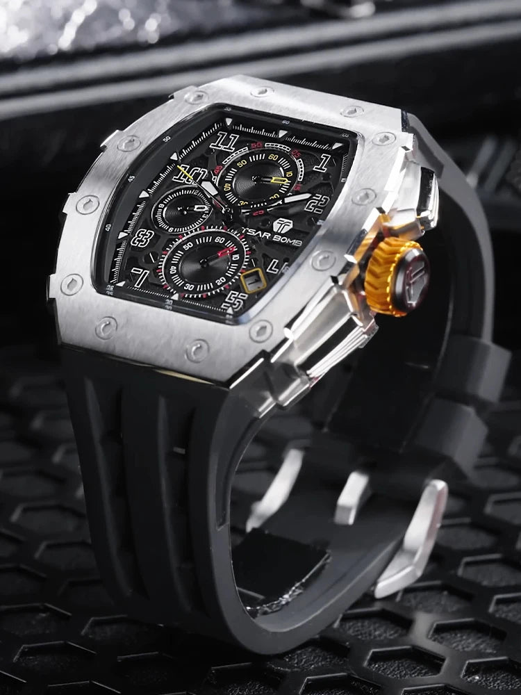 TSAR BOMBA Watch for Men Luxury Brand Tonneau Design Waterproof Clock Stainless Steel Wristwatch Fashion Rectangle Mens Watch - Joanie B 25