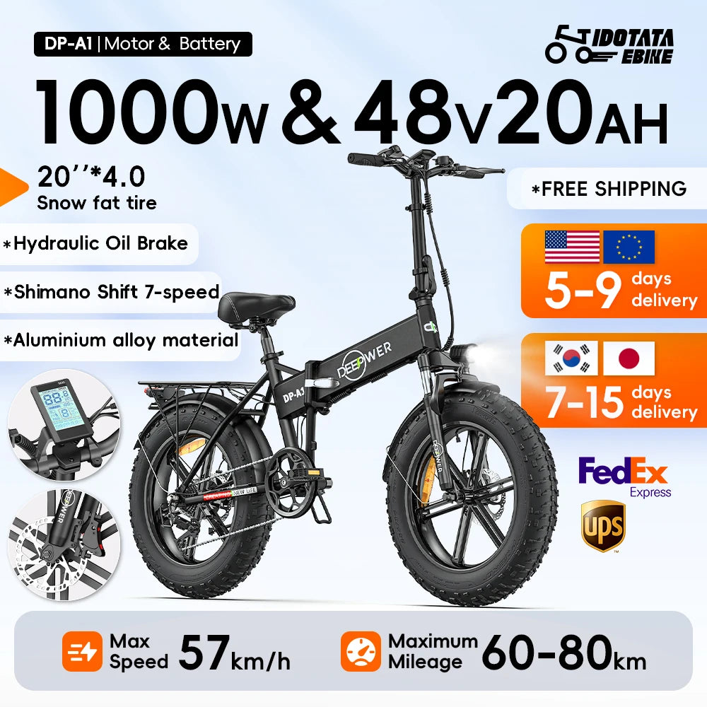 IDOTATA EU Delivery 1000W Electric Bike 48V 20AH Folding Mountain Ebike 20 Inch Fat Tire Urban Commuting Electric Bicycle 36 MPH - Joanie B 25