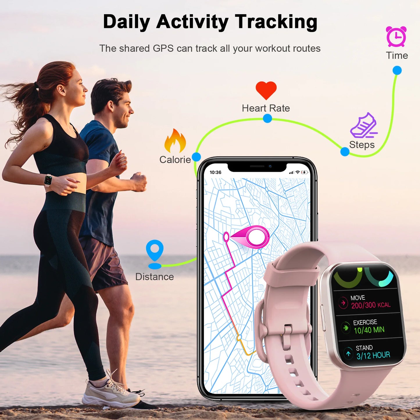 Smart Watch Fitness Tracker for Men and Women 1.69 Inch Touchscreen Pedometer Sleep Monitor Waterproof - Joanie B 25