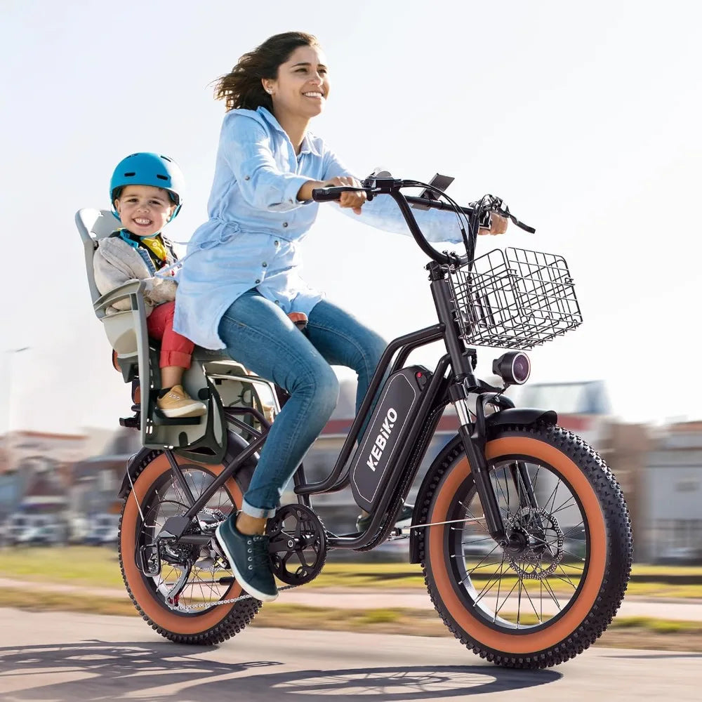 Two Seater Electric Bike with 48V 20AH Removable Battery and 20x4.0 Fat Tires for Adults Max Range 80 Miles and Speed Up to 30 MPH - Joanie B 25