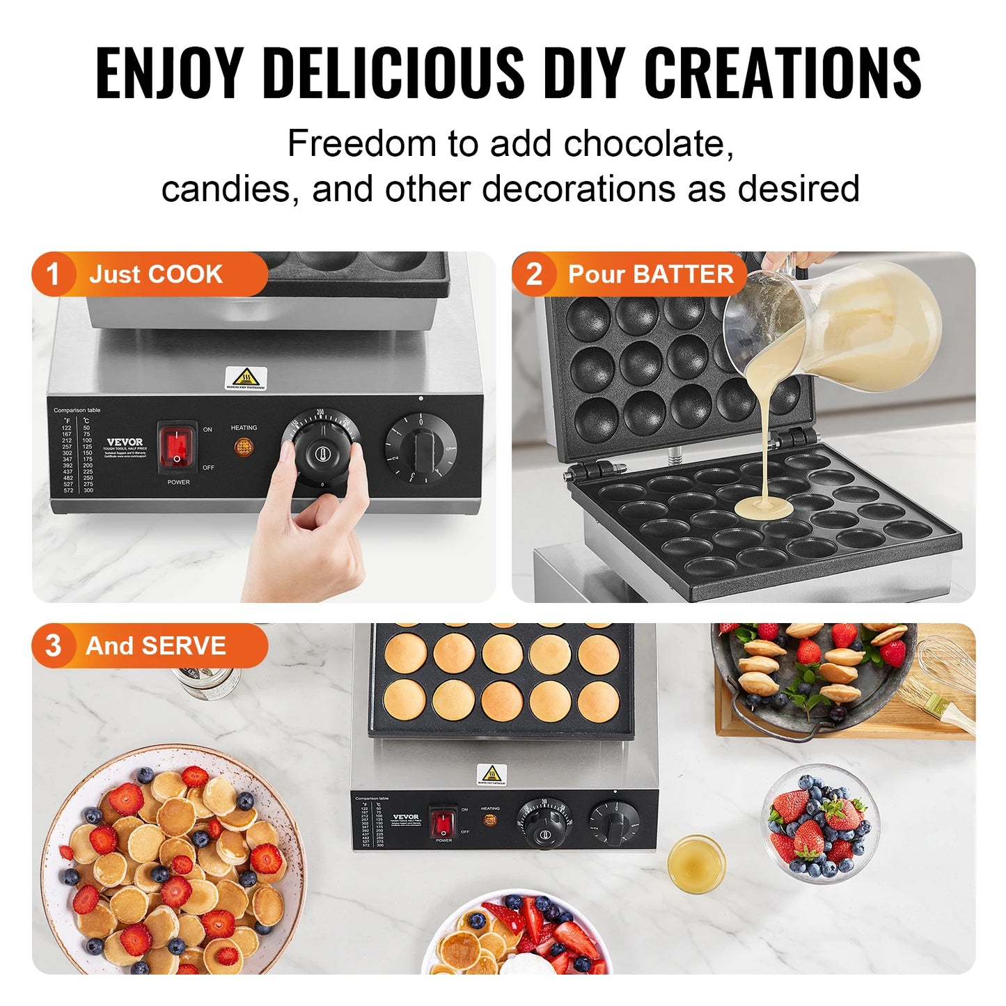 VEVOR 25PCS Electric Waffle Maker Mini Dutch Pancake Dorayaki Machine Kitchen Home Appliance - Joanie B 25