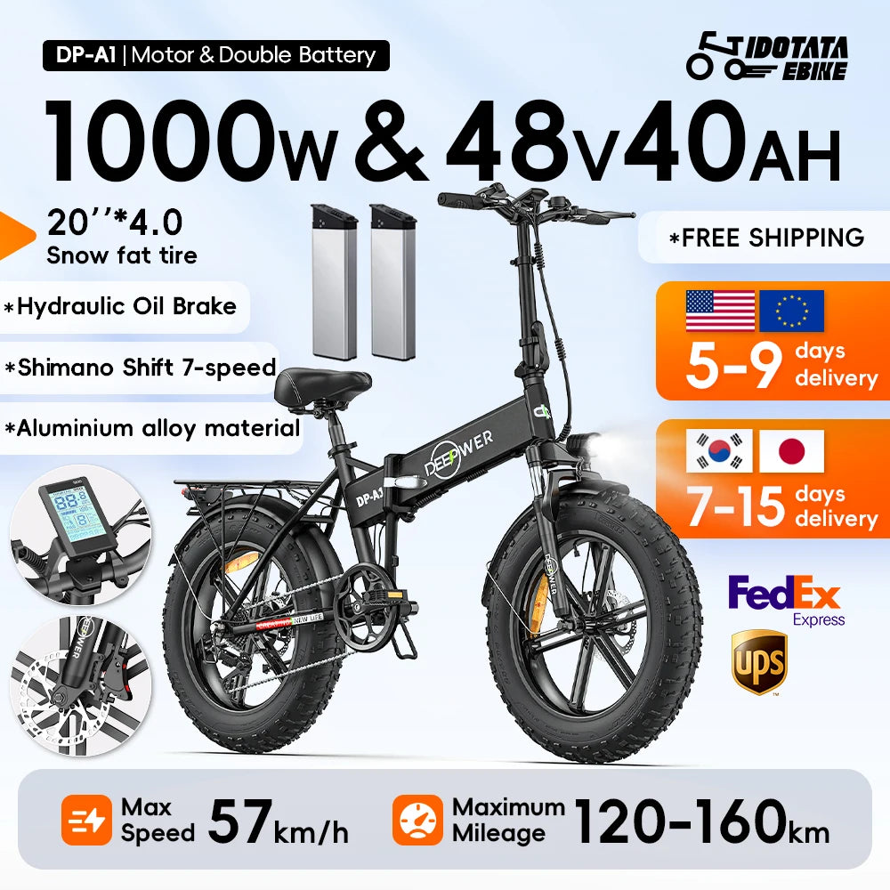 IDOTATA EU Delivery 1000W Electric Bike 48V 20AH Folding Mountain Ebike 20 Inch Fat Tire Urban Commuting Electric Bicycle 36 MPH - Joanie B 25