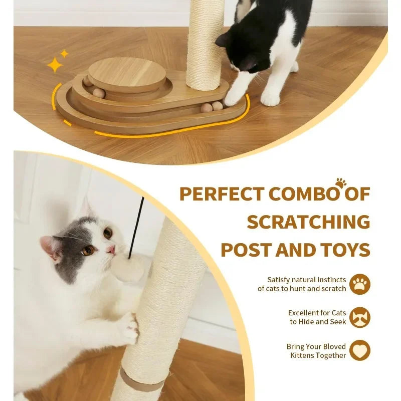Cat Scratching Post and Kitten Toys for Indoor Cats Wooden Ball Track Two Layer Modern Sisal 32 Inch Tall Scratch Post - Joanie B 25