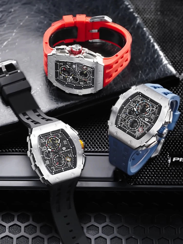 TSAR BOMBA Watch for Men Luxury Brand Tonneau Design Waterproof Clock Stainless Steel Wristwatch Fashion Rectangle Mens Watch - Joanie B 25