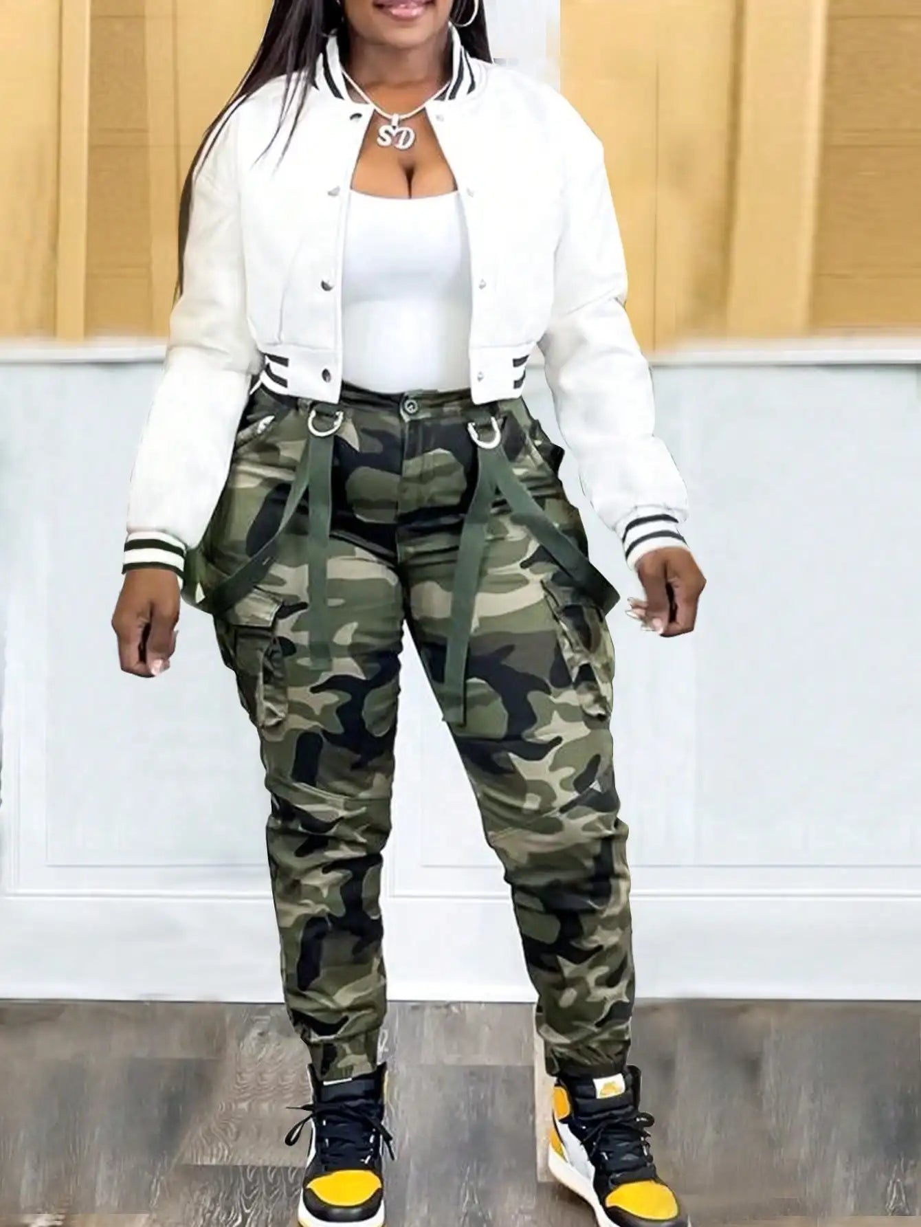 Womens Y2K Camo Cargo Pants High Waisted Army Fatigue
