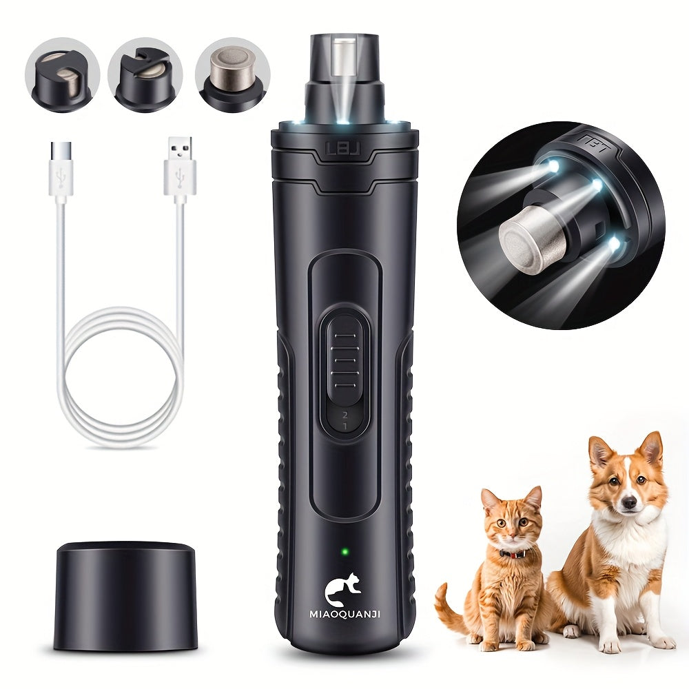 [Quiet Electric Nail Grinder] Rechargeable Quiet Electric Dog & Nail Grinder - 3-Stage Grinding System, 3 LED Lights, Safe for Large/Small Dogs, Cats, Small Animals - Pet Nail Trimmer