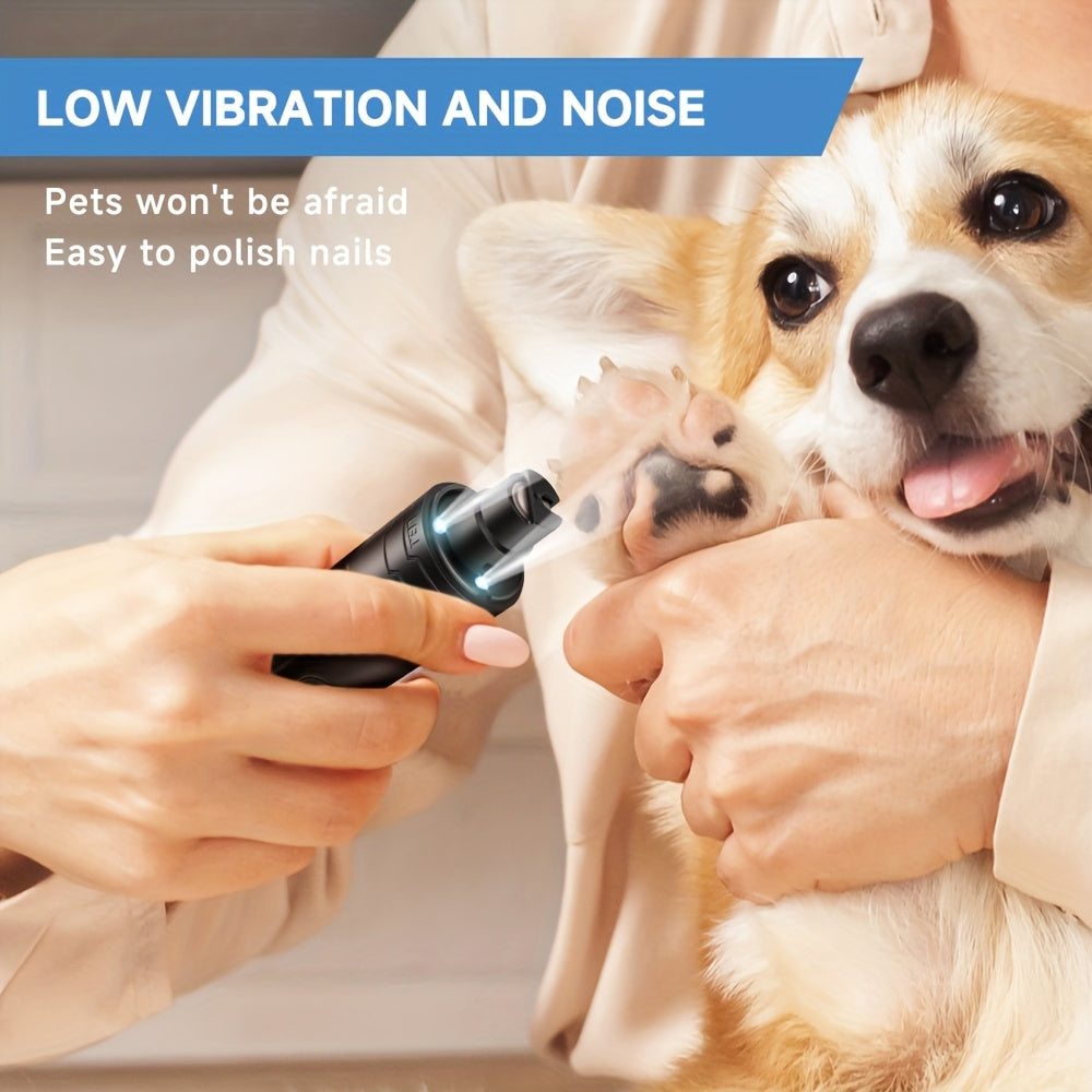 [Quiet Electric Nail Grinder] Rechargeable Quiet Electric Dog & Nail Grinder - 3-Stage Grinding System, 3 LED Lights, Safe for Large/Small Dogs, Cats, Small Animals - Pet Nail Trimmer