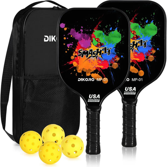DIKORO Pickleball Paddle Graphite Textured Surface USAPA Compliant Includes 4 Balls Fiberglass Face Lightweight Pickleball Set - Joanie B 25