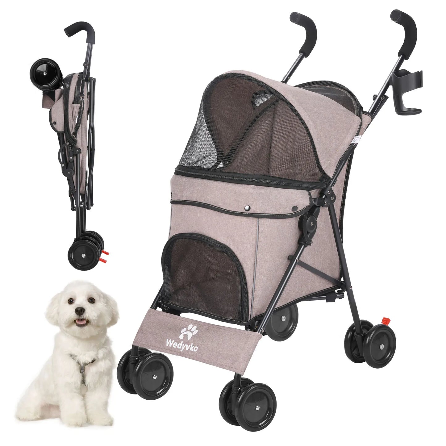 Pet Dog Stroller 4 Wheels Rotating Brakes Storage Travel