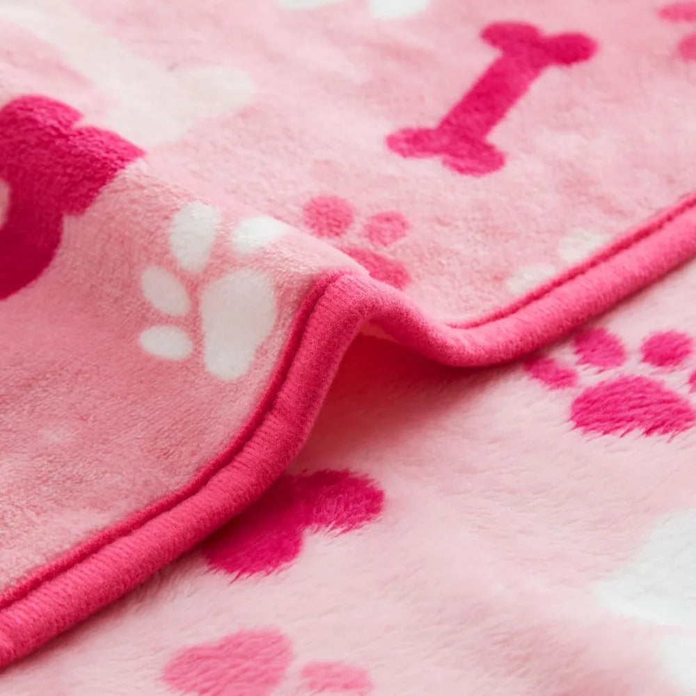Luxurious Dog Cat Blanket Microplush Fleece 350Gsm Pink Paw
