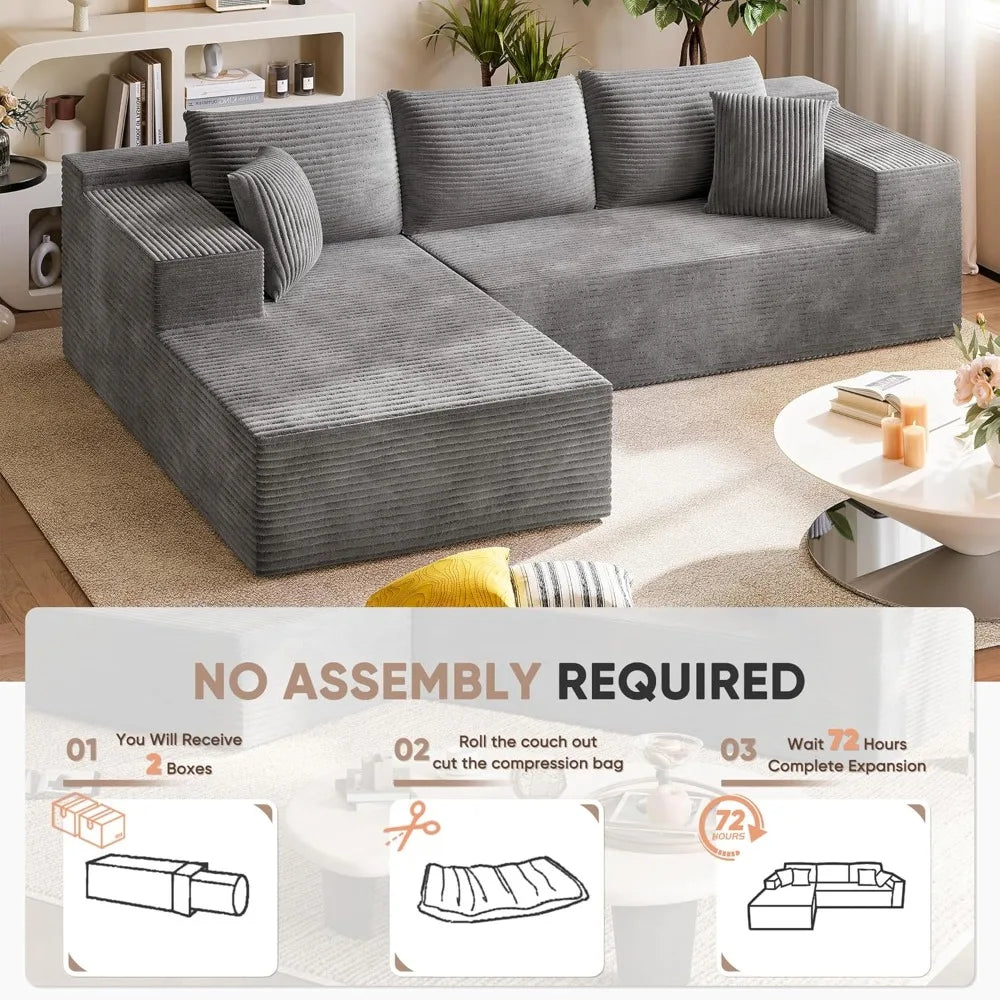 108 Inch Modular Sectional Sofa with L Shaped Chaise and Deep Seat Cushioned