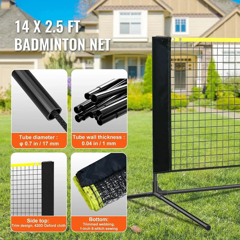 VEVOR Multi Sport Net with Adjustable Height and 14ft Width Foldable Portable Tennis Badminton Volleyball Pickleball Net - Joanie B 25