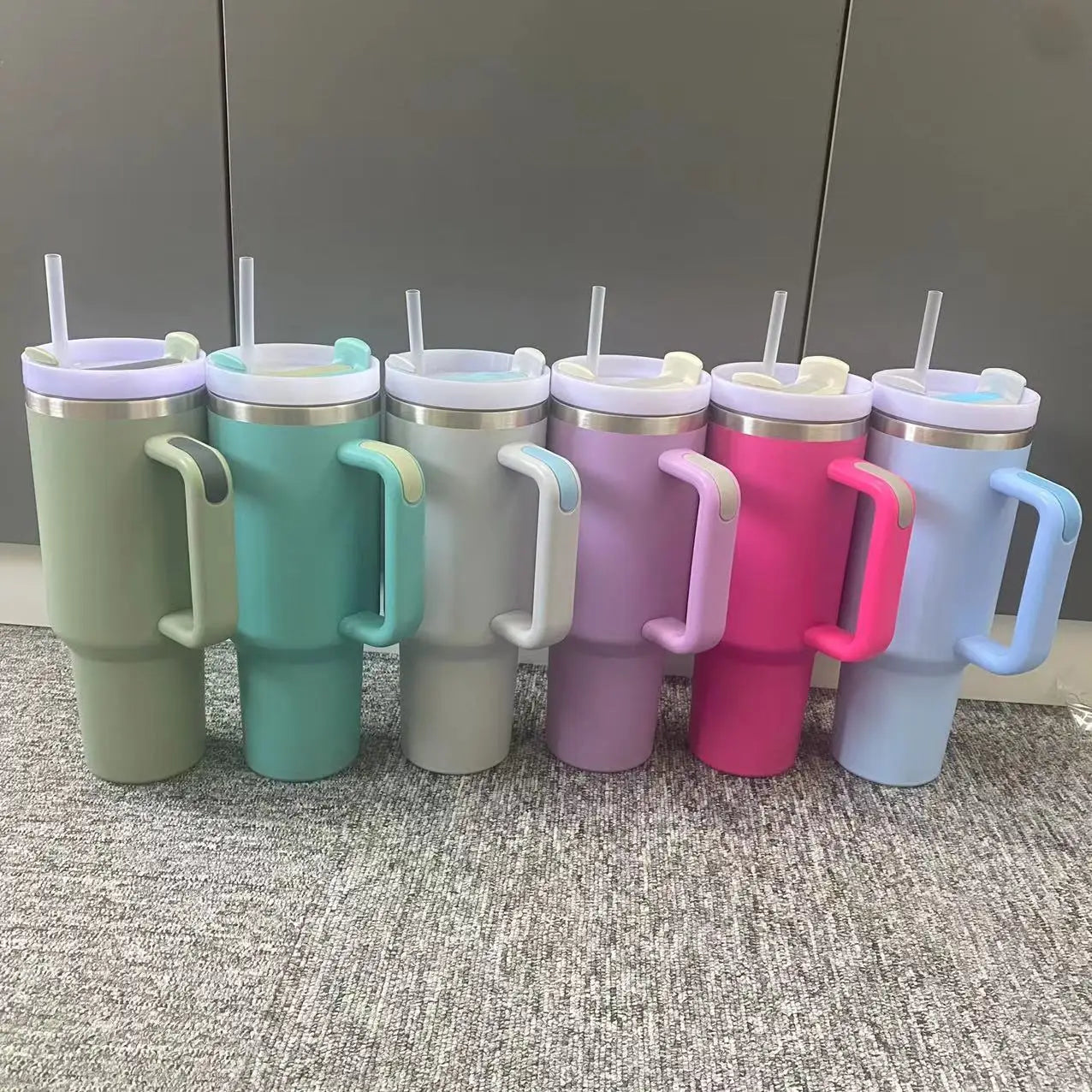 6 Pack 40oz Stainless Steel Double Wall Tumbler With Handle Keeps Cold Longer