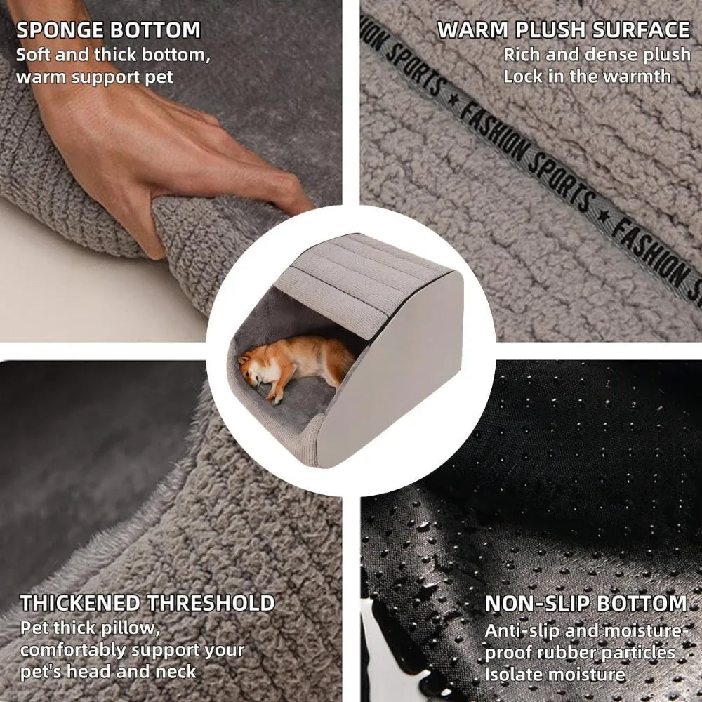 extra large dog bed house, cozy dog house indoor, memory sponge, plush dog cave bed crate cushion with non-slip bottom for mediu