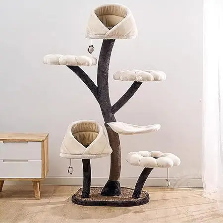 Very Cat Tree, 63.8in Cat Climbing Frame With Scratching Posts & Resting Platforms Multi-Level Tower 22lbs Capacity (Brown And W