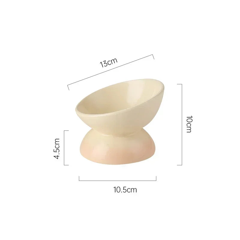 Tilted Gradient Ceramic Cat and Puppy Food and Water Bowl Raised Feeding Dish for Small Pets - Joanie B 25