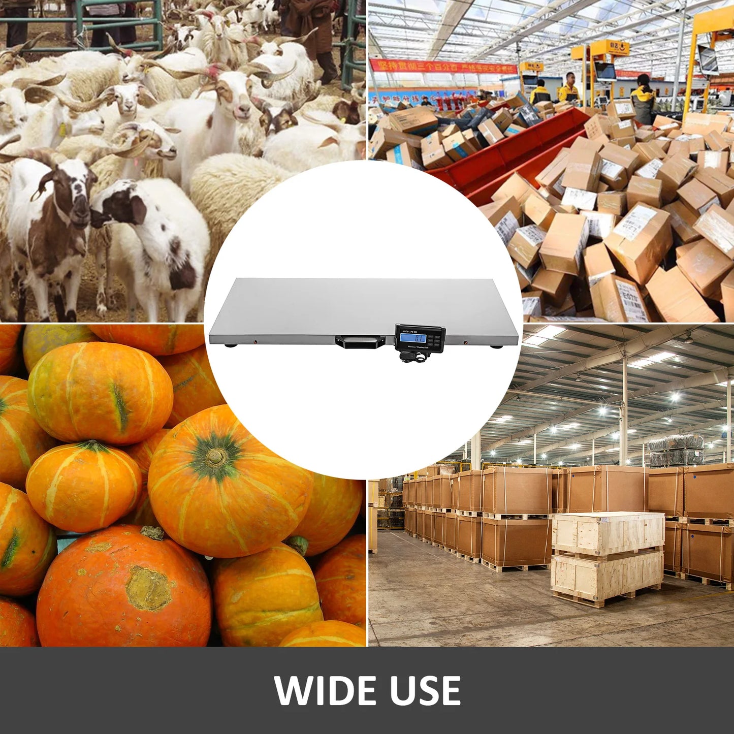 SucceBuy 440/880/1100Lbs Digital Livestock Scale Large Pet Vet Scale Stainless Steel Platform Elect Ronic Postal Shipping Scale