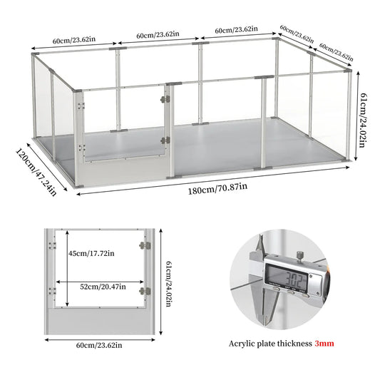 180cm Clear Acrylic Whelping Dog Playpen Waterproof Pad