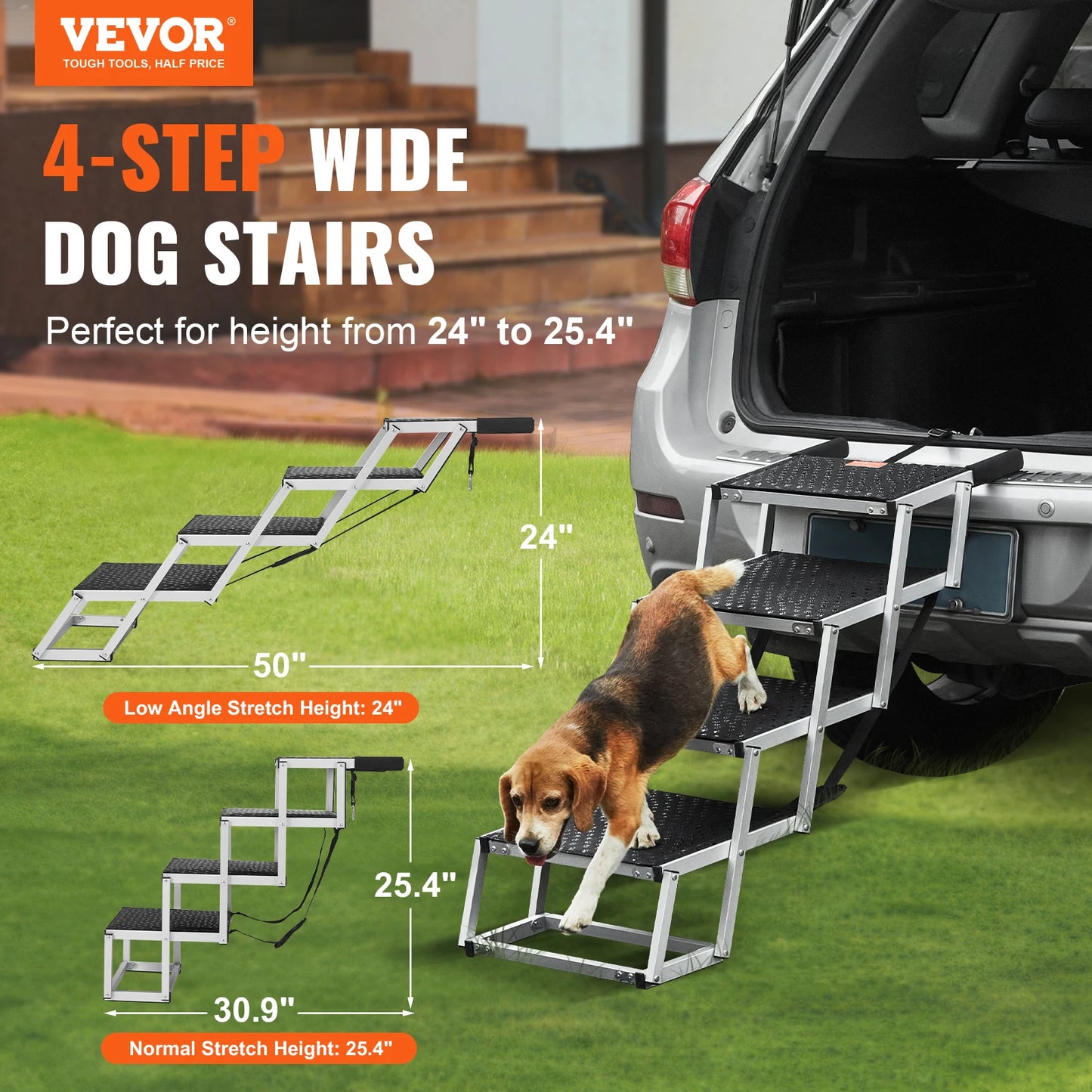 VEVOR Dog Stair for Cars Wide 4 Step Folding Portable Pet Steps Lightweight Aluminum Supports Up to 150 Pounds - Joanie B 25