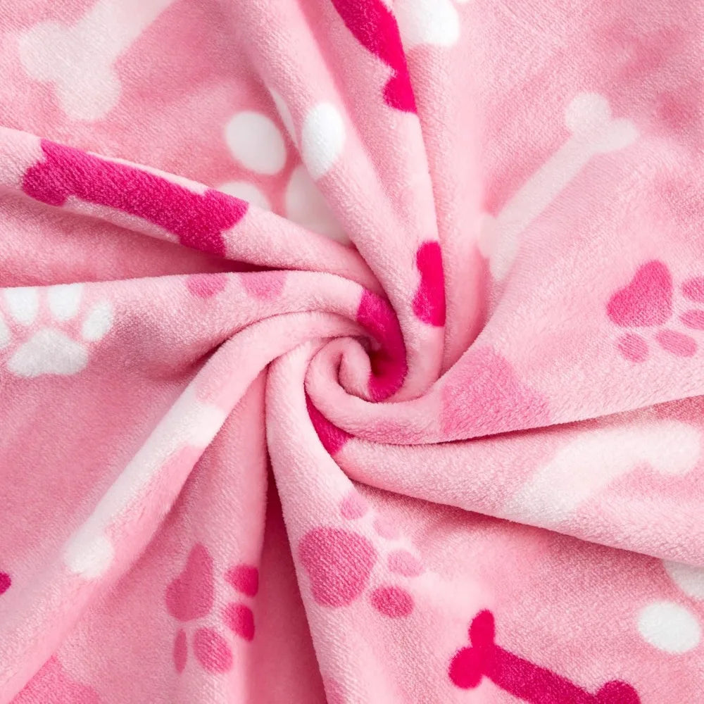 Luxurious Dog Cat Blanket Microplush Fleece 350Gsm Pink Paw