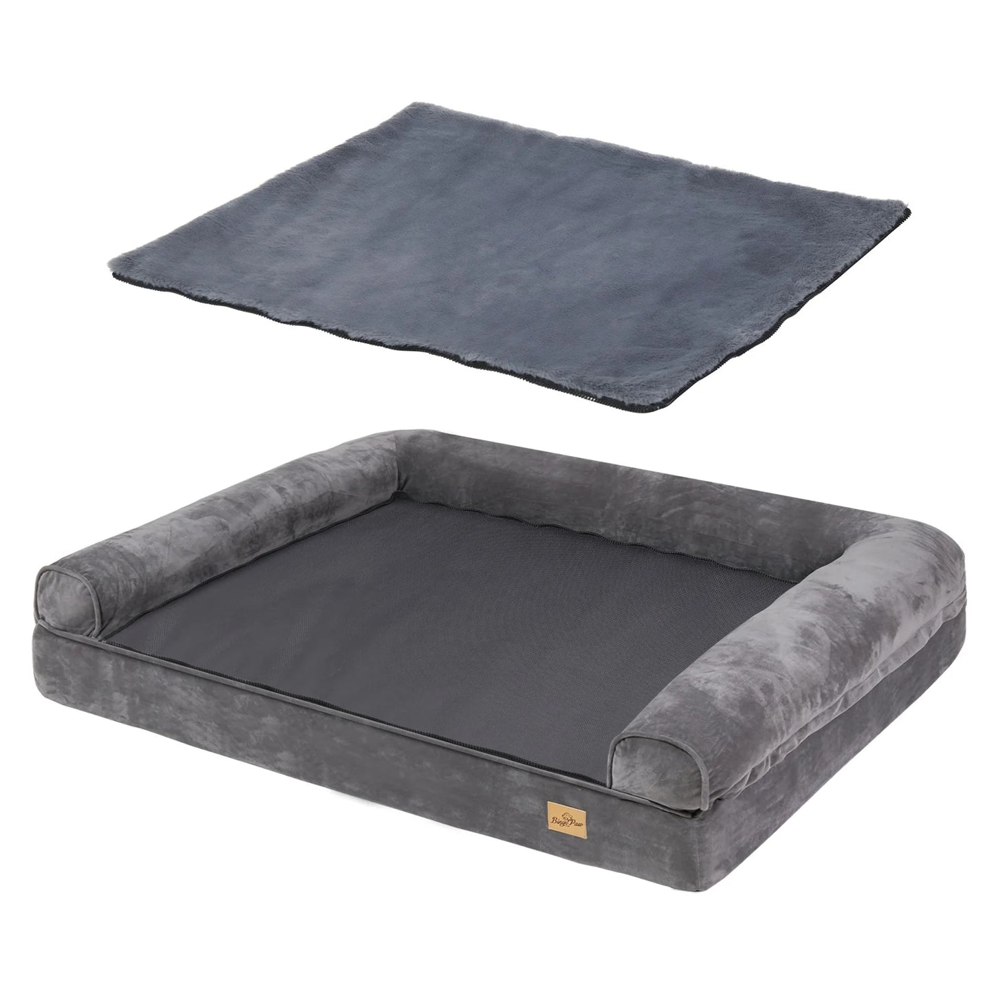 Extra Large Cozy Sofa Style Dog Bed with Sponge Foam Base Waterproof Cover and Bolster - Joanie B 25