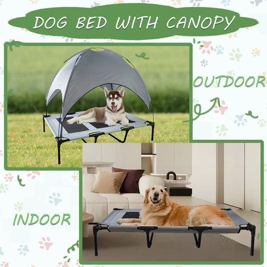 Elevated Dog Bed With Canopy Portable Anti Slip Oxford