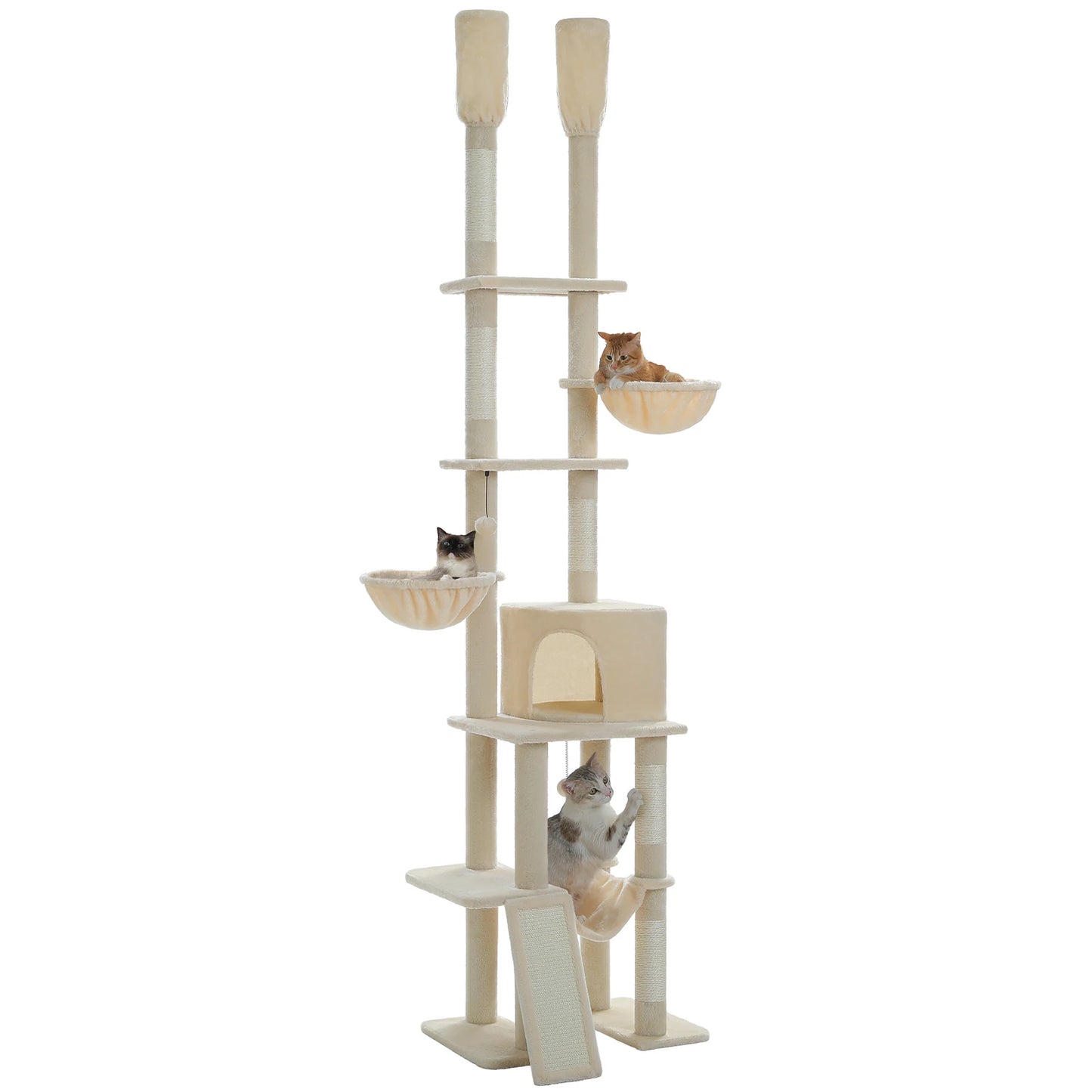 Cactus Cat Tree Floor to Ceiling Cat Tower 7 Tiers Cat Climbing Tree with Cozy Hammocks and Condos 5 Platforms Scratching Posts