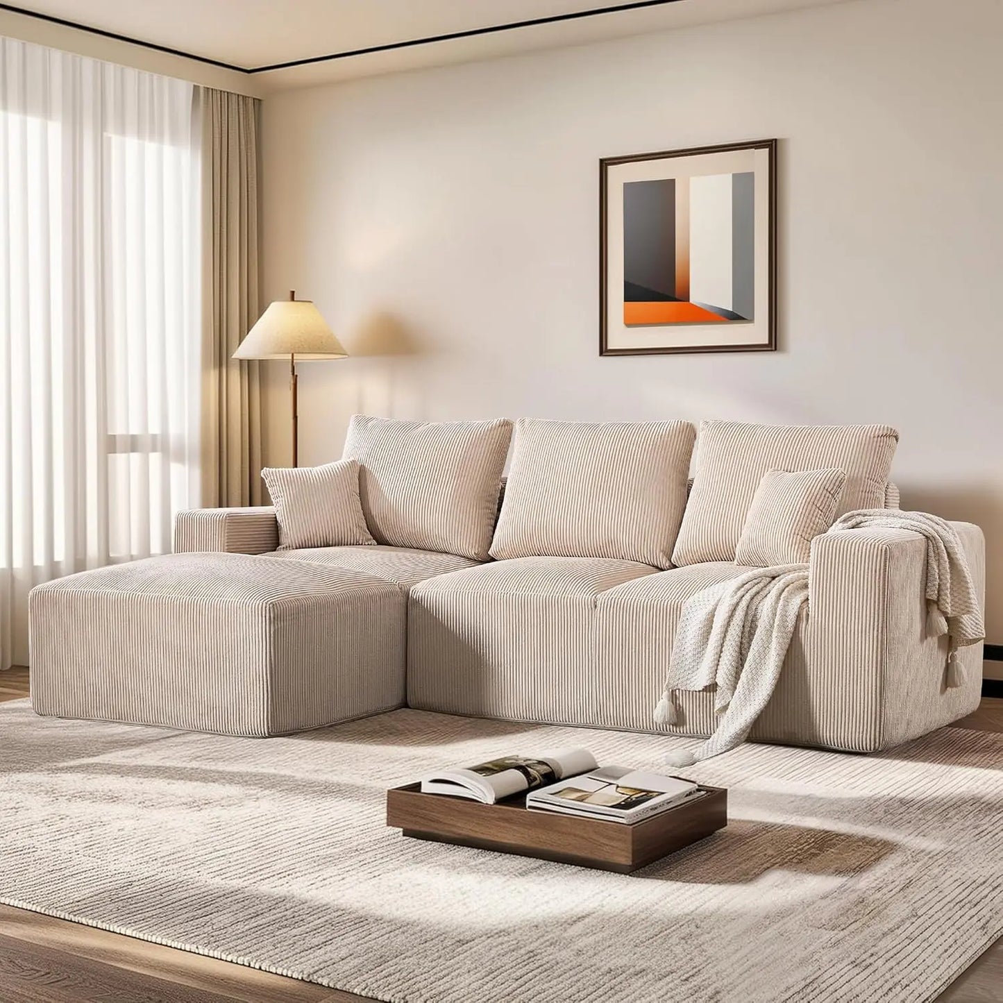 108" Modular Sectional Sofa Deep Seat Compression L-Shape Couch with Chaise Upholstered Living Room Furniture