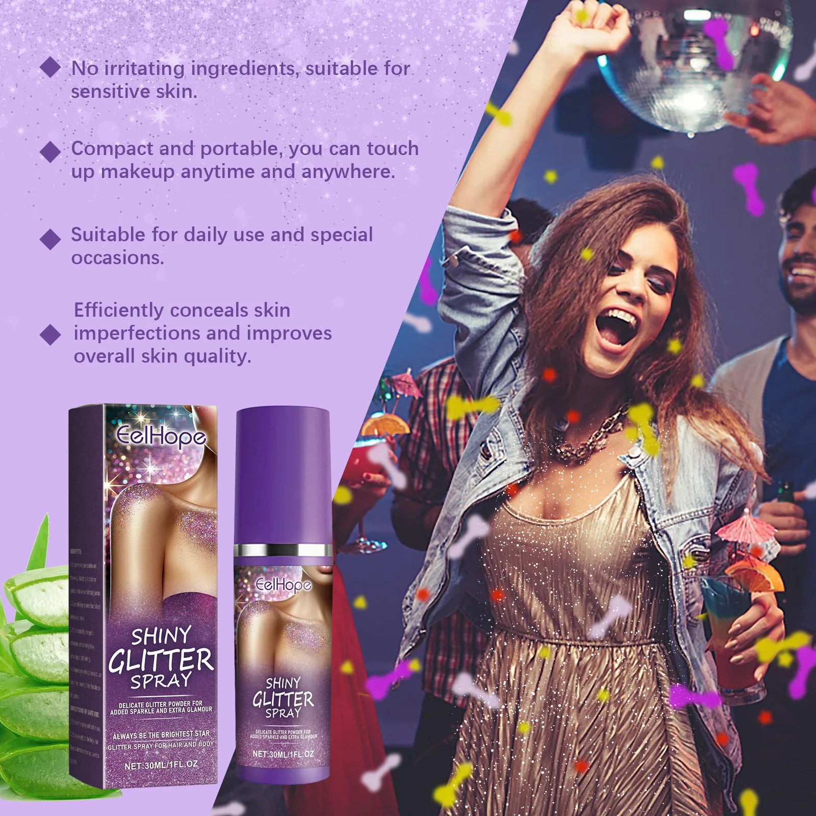 EELHOE Highlighter Powder Spray Body Liquid Highlight Waterproof High Gloss Glitter Illuminator Makeup Face Contour Cosmetics - Joanie B 25