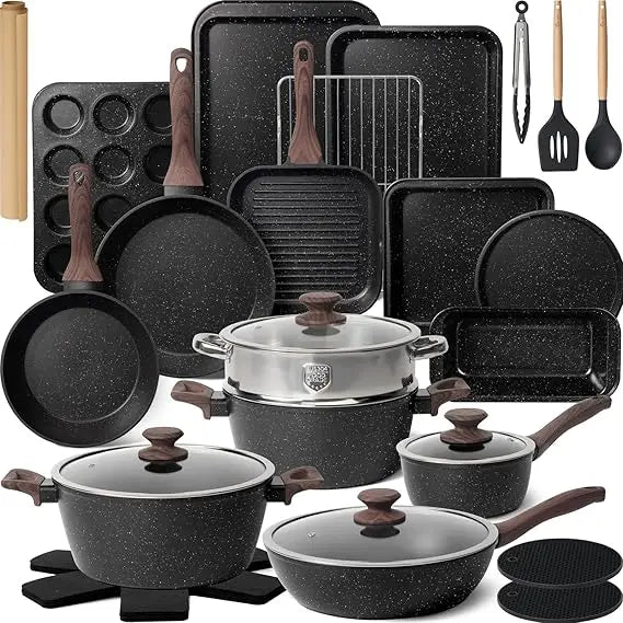 31 Piece Nonstick Pots And Pans Set With Grill Pan Bakeware - Joanie B 25