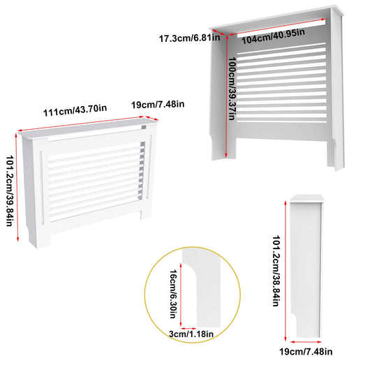 Wood Radiator Cover Cabinet White Horizontal Slat Heater Covers Modern Tall Radiator Shelf Minimalist Living Room Furniture