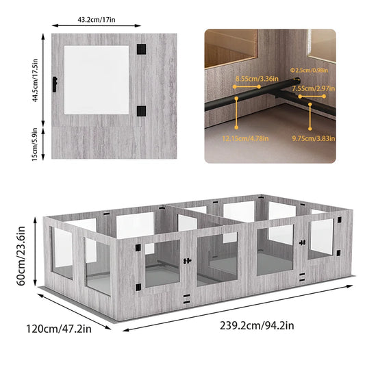XXL Dog Whelping Box Playpen Two Rooms Tempered Glass